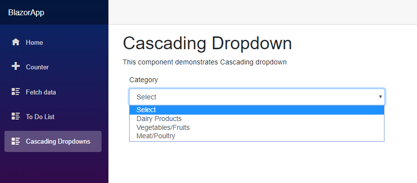 Dropdown with Categories loaded