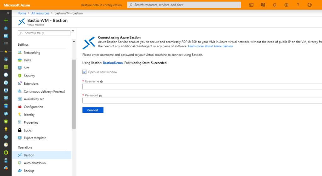 Connect to VM from Bastion