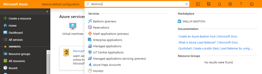 Search for Bastion in Azure Portal