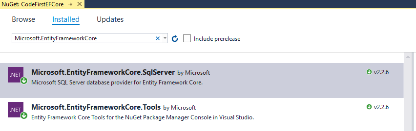 EF Core Nuget Packages