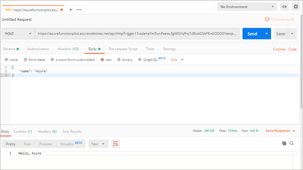 Postman Testing - Default HttpTrigger